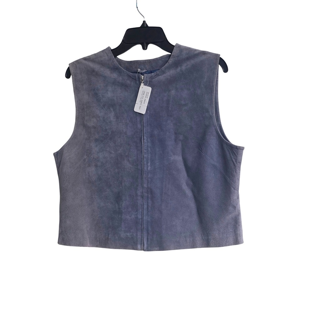 Saguaro Blue Gray Genuine Suede Leather Zip Up Vest Womens‎ XL 96512 India NWT